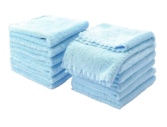 Kyapoo Baby Washcloths 12 Pack 12x12 Inches Microfiber Coral Fleece Extra Absorbent and Soft for Newborns, Infants and Toddlers-Aquamarine