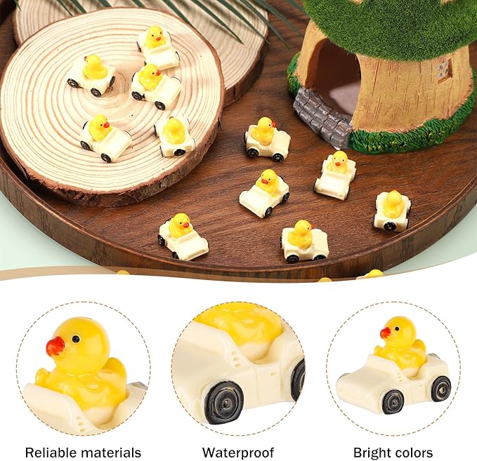 Tinoaly 30pcs Miniature Duck Figures, White & Yellow Resin Ducks in a Car Cute Small Ducks Funny Floater Ducks Mini Car Ducks Decoration for Home Office Garden
