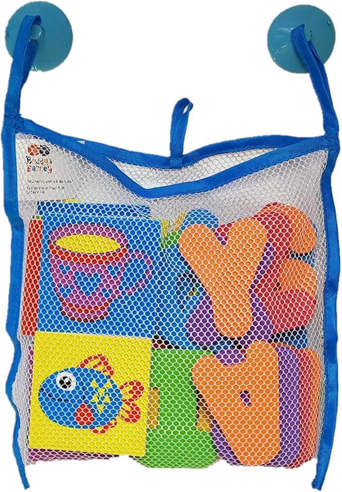 Buddy & Barney Bath Toy Stickers - Bath Alphabets and Animals Learning Stickers for Kids | 38 Pieces Spell & Learn Foam Bath Toys with Storage Bag for Kids with Mesh Storage Bag
