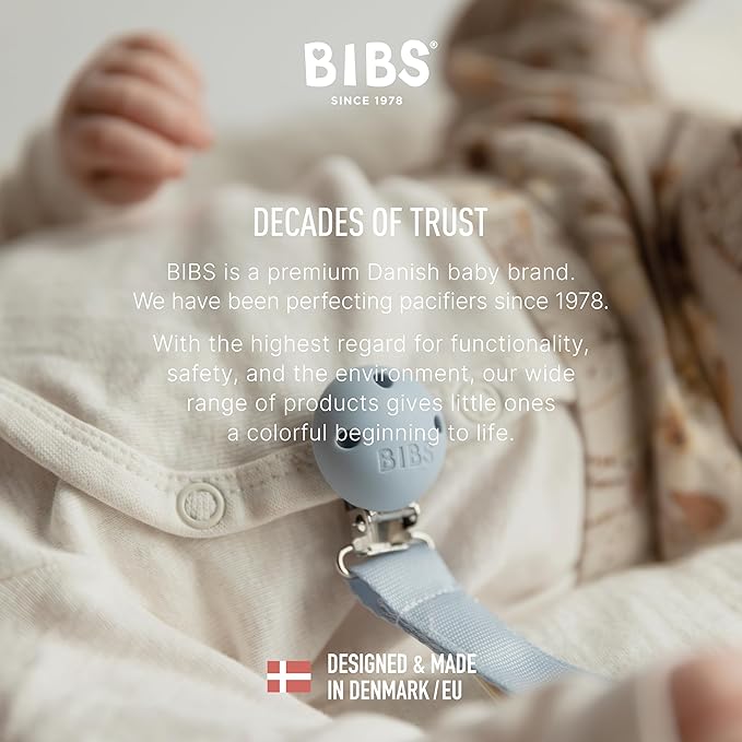 BIBS Pacifier Clip Ribbon - Secure Your Baby's Pacifier with Durable Polyester Webbing and Nickel-Free Metal Clip - Compatible with All BIBS Pacifiers - Sage