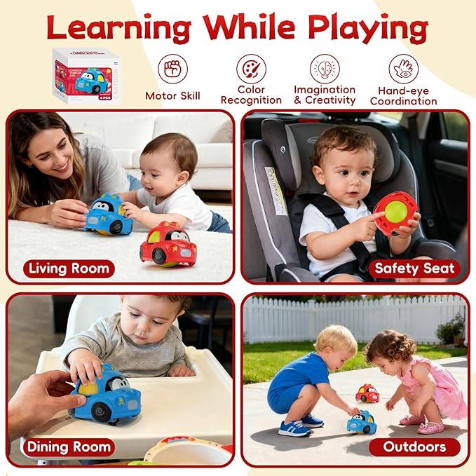 Inertial Push Pull Car Toys for 1 Year Old Boy Girl, Toddlers 1-3 Birthday Gift, Baby Toys 12-18 Months, Vehicle for 6-9-12-18 Month, First Birthday Gifts for Boys Girl