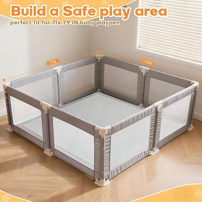 RONGFA Baby Play Mat for Floor,1.3" Thick Elasti-Foam Playpen Mat for Tummy Time, Easy Care with Non-Slip Cushioned for Infant,Kids and Toddler Crawling