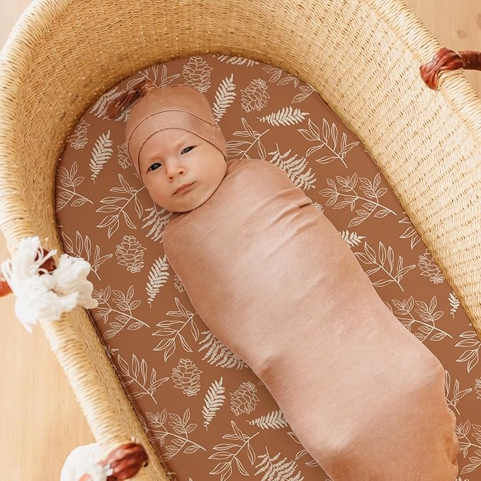 Stretch Fitted Bassinet Sheet Set BROLEX 2 Pack Cradle Sheets for Bassinet Pad/Mattress,Unisex Boys Girls,Ultra Soft,Squirrel Foliage