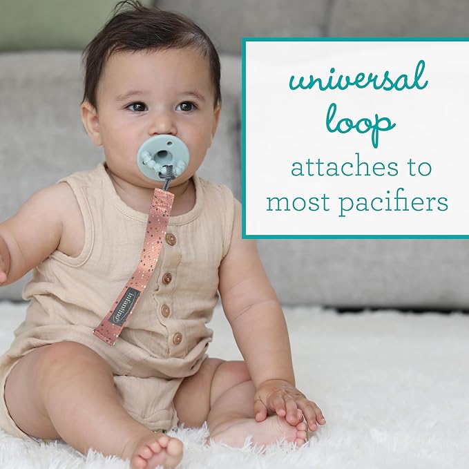 Infantino PaciGrip 2-Pack Pacifier Clips – Universal Fit, Gentle on Clothes, Keeps Pacifiers Clean & Close, Ages 0-36 Months, Pink
