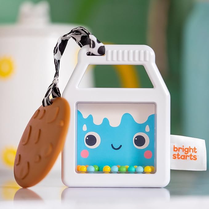 Bright Starts Cookies & Teethe 2-in-1 Rattle and Teether Activity Toy, Soothe Sore Gums, Entertain Baby with Rattle Toy, Unisex, 3 Months+