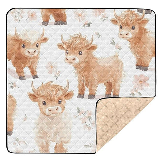 Highland Cows Cute Baby Playmat Washable Playroom Crawling Mat Non-Slip Play Mats for Floor 50x50 Mat