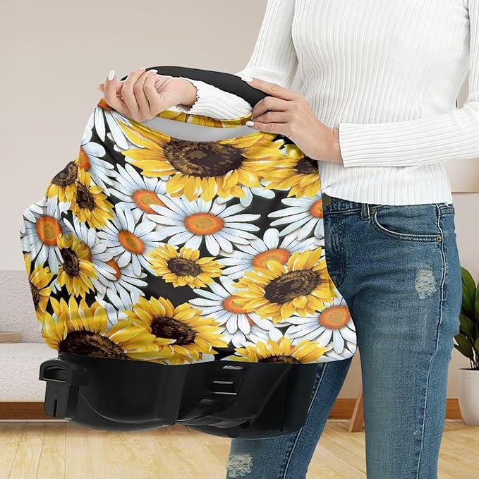 LedBack Daisy Sunflower Stretchy Car Seat Cover for Babies,Nursing Cover Breastfeeding Cover,Soft Breathable Baby Carseat Canopy