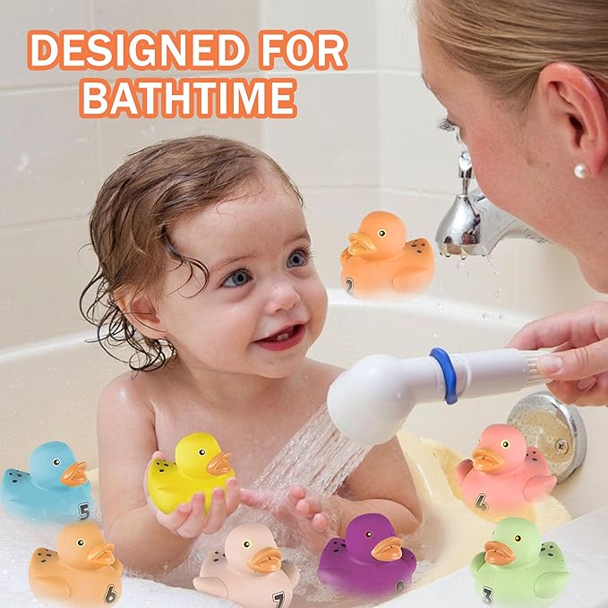 Bath Toys for Toddlers 1-3, 8 Pcs No Hole Wheat Straw Rubber Ducks, Christmas Stocking Stuffers Gifts for Boys & Girls 6-12 Months, Floating Baby Bath Toys for Sensory Learning & Education