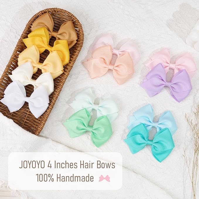 4 inch Hair Bow for Girls in 40 Colors, Grosgrain Ribbon PIgtail bows Alligator Hair Clips for Baby Girls Toddlers and Schoolgirls