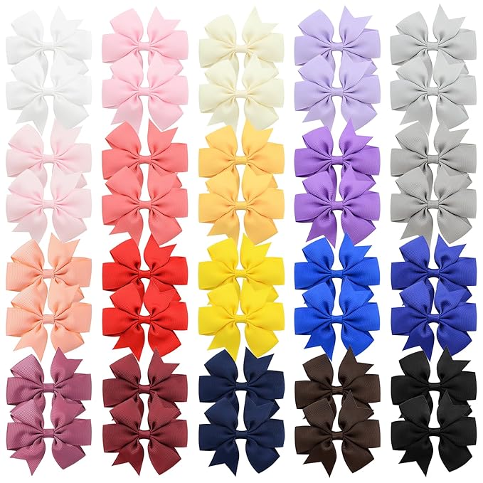 Choicbaby Hair Bows for Girls, 40pcs 3" Grosgrain Ribbon Pinwheel Hair Bows for Toddler Baby Girls Hair Accessories