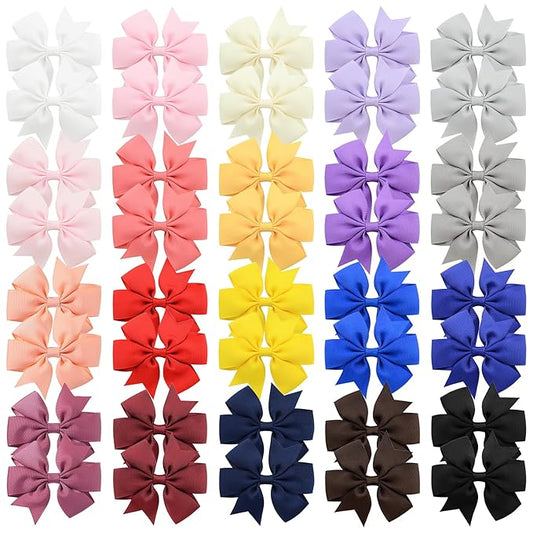 Choicbaby Hair Bows for Girls, 40pcs 3" Grosgrain Ribbon Pinwheel Hair Bows for Toddler Baby Girls Hair Accessories
