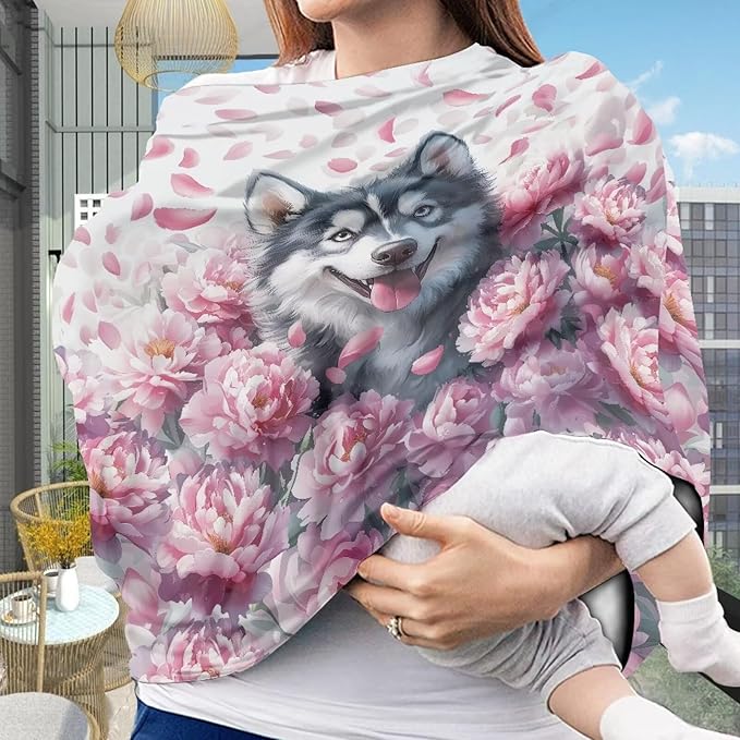 GIFTPUZZ Siberian Husky Car Seat Covers Nursing Cover Carseat Canopy for Babies Privacy Protection Breastfeeding Covers Nursing Scarf Baby Shower Gifts for Boys Girls