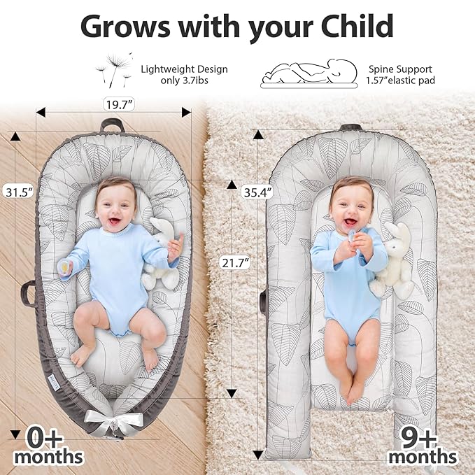 Organic Cotton Baby Lounger – Reversible, Portable, Soft & Breathable with Washable Cover | Perfect for Awake-Time Use Only - Little Leaves