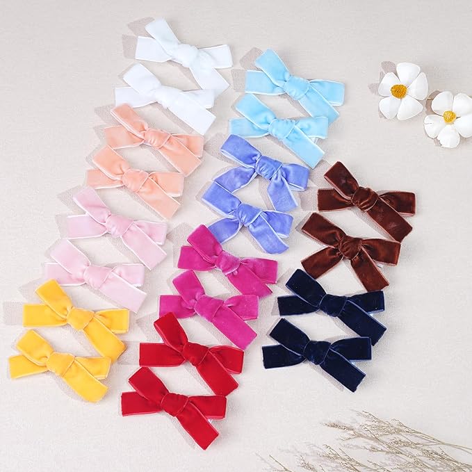 CÉLLOT Velvet Hair Bows for Baby Girls in Pairs,Baby bow with Fully Lined Hair Clips Hair Accessories for Toddlers Infants,20 Pieces