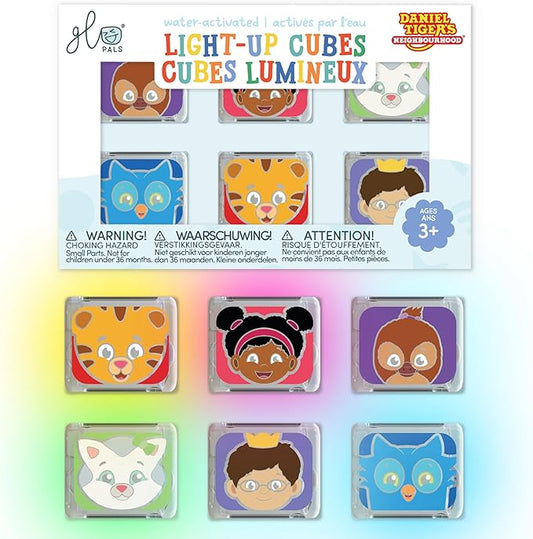 Glo Pals Water-Activated Light-Up Cubes for Bathtime and Sensory Play - Includes 6 Reusable Light-Up - Sensory Toys and Glowing Bath Cubes for Kids and Toddlers - Daniel Tiger