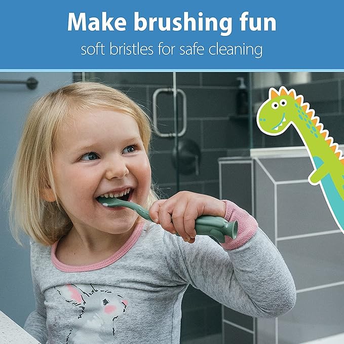 Dr. Brown's Baby and Toddler Toothbrush, Green and Orange Dinosaur 2-Pack 1-4 Years, CleanUp Float & Hatch Dino Eggs Bath Toy, 6m+, Dino-Soft Baby Bath Spout Cover, BPA Free, Certified Plastic Neutral