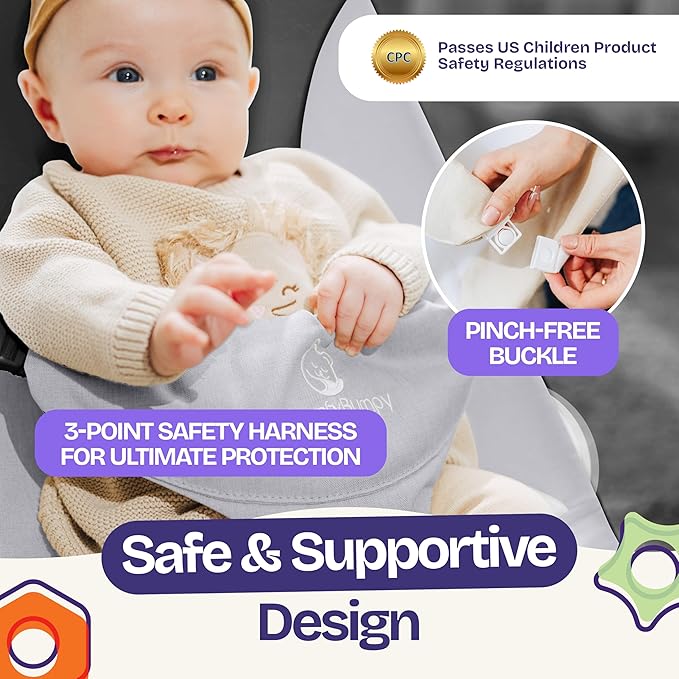 ComfyBumpy Ergonomic Baby Bouncer Seat - Bonus Travel Carry Case - Safe, Portable Bouncing Chair with Adjustable Height Positions - Infant Bouncy Seat Perfect for Newborn Babies (Grey)