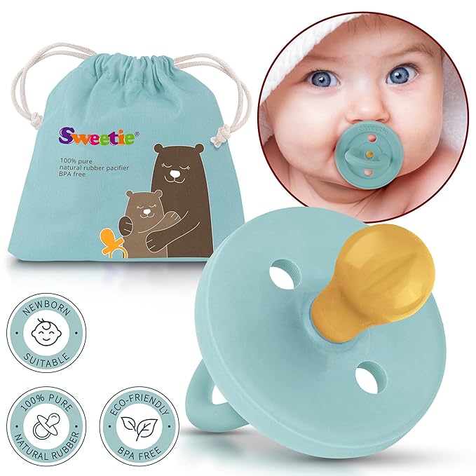 SWEETIE Rubber Turquoise Pacifier Natural Rubber Pacifier Rounded (12-18 Month, Turquoise)