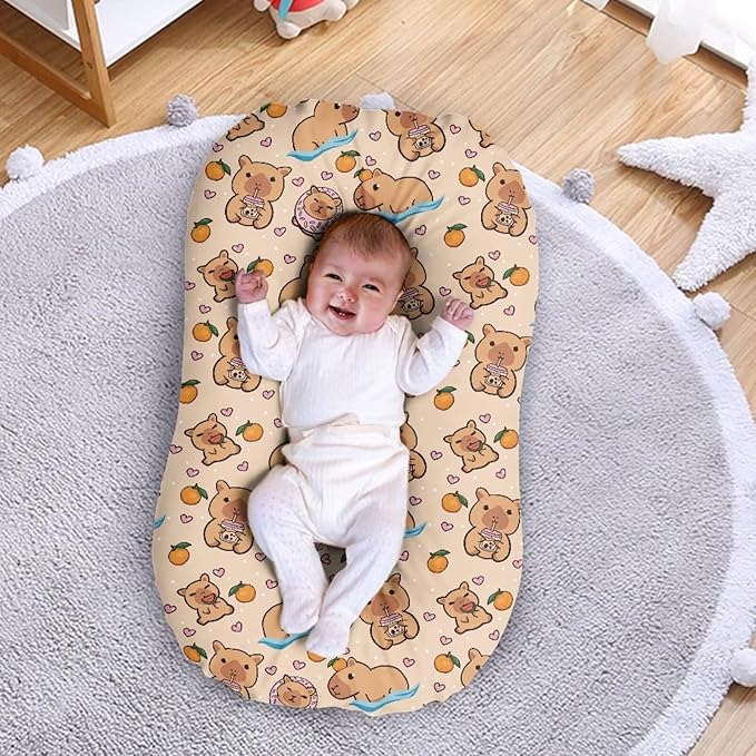 Capybara Baby Lounger Cover for Boys Girls Newborn Lounger Pillow Covers Soft Breathable Infant Nest Slipcover 31.5'' x 21.3'' Fits Most Standard Baby Loungers