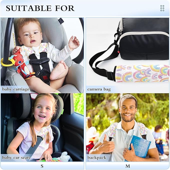 2 Pack Gradient Cute Rainbows Seatbelt Covers Seat Belt Cover Pad for Adults Boys Girls Car Seat Strap Covers Pads Cushion Universal Shoulder Strap Pad Protector for Backpack Camera Bag 6.5 Inch