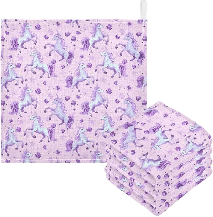 Unicorn Baby Washcloths Newborn Muslin Burp Cloths 3 Pack Soft Cotton Baby Face Bath Towel Drool Bibs for Infants, Girls and Boys 11.8 x 11.8 Inch