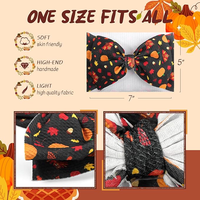 Thanksgiving Fall Baby Girl Bows Turkey Headbands for Baby Girls Handmade Maple Leaves Knotted Pumpkin Bows Autumn Holiday Gifts 2PCS