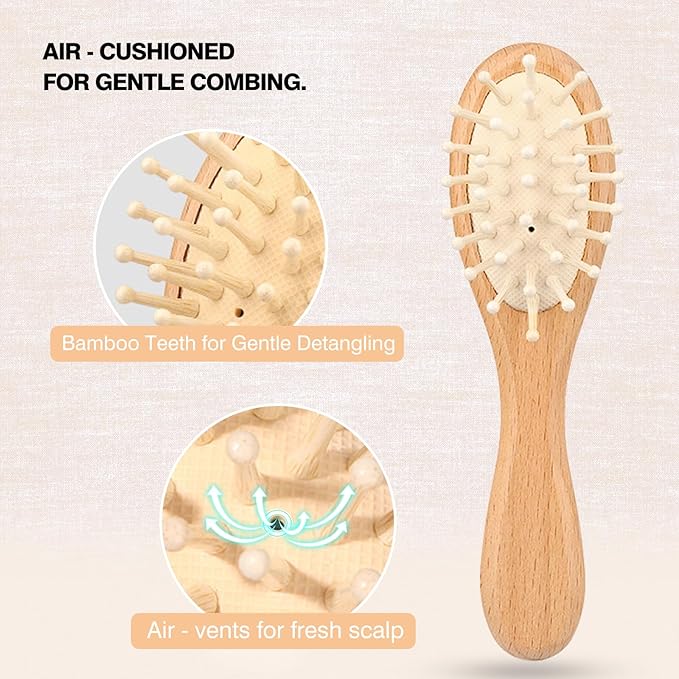 Baby Grooming Kit,Baby Health Care Kit,Baby Brush Soft Bristles Baby Nail Kit Nursery Care Kit Set (3pcs Wooden)