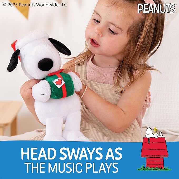 Kids Preferred Peanuts Snoopy Motion Musical Plush, Plays Jingle Bells, Embroidered Details, Soft Stuffed Animal for Baby and Toddler Boys & Girls
