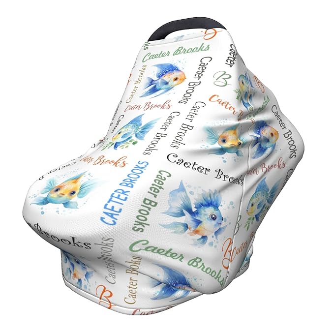 Personalized Baby Car Seat Cover with Name Stroller Canopy Custom Angelfish Carseat Cover Newborn Baby Boy Girl Nursing Cover for Moms First Birthday Gift