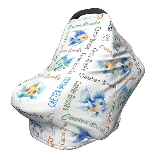 Personalized Baby Car Seat Cover with Name Stroller Canopy Custom Angelfish Carseat Cover Newborn Baby Boy Girl Nursing Cover for Moms First Birthday Gift
