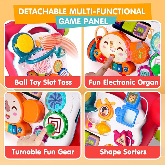 AuntyFey Baby Walker, 5 in 1 Push Walker, Baby Walking Walkers Push Toy for Girls, Girl Toddler Push Toy, Infant Walker, OrangeRed