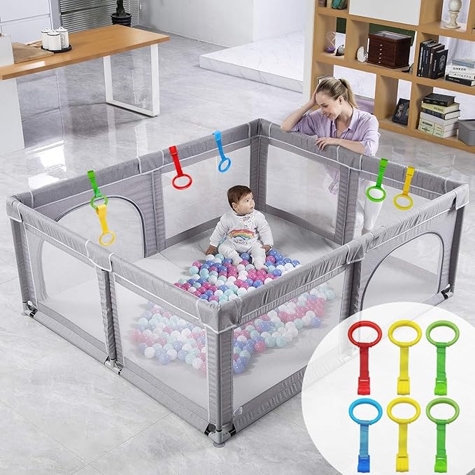 6PCS 4 Colors Baby Playpen Pull up Rings-Plastic Crib Pull Rings Walking Exercises Assistant Stand Up Cot Hanging Ring for Infant Baby Toddler