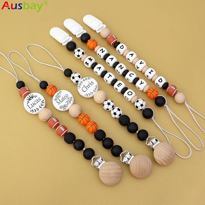 Handmade Personalized Pacifier Clip with Name - Custom Baby Boy Pacifier Holder Name, Adjustable Silicone Strap, Unique Newborn Gift for Birthdays