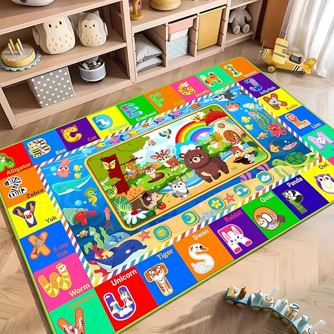 Baby Play Mat for Floor, ABC Kids Rugs for Playroom, Forest Animals Kids Play Mat for Bedroom Classroom, Educational Rug for Baby Toddler Kid (Green, 59X39.4 INCH)