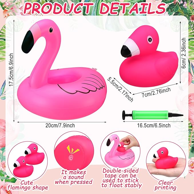 Jerify 48 Pcs Rubber Flamingo Ducks with Inflatable Floating Flamingos Holder Pink Flamingo Bath Floating Toys Car Dashboard Decoration Swimming Pool Ornament for Shower Summer Birthday Party Favors