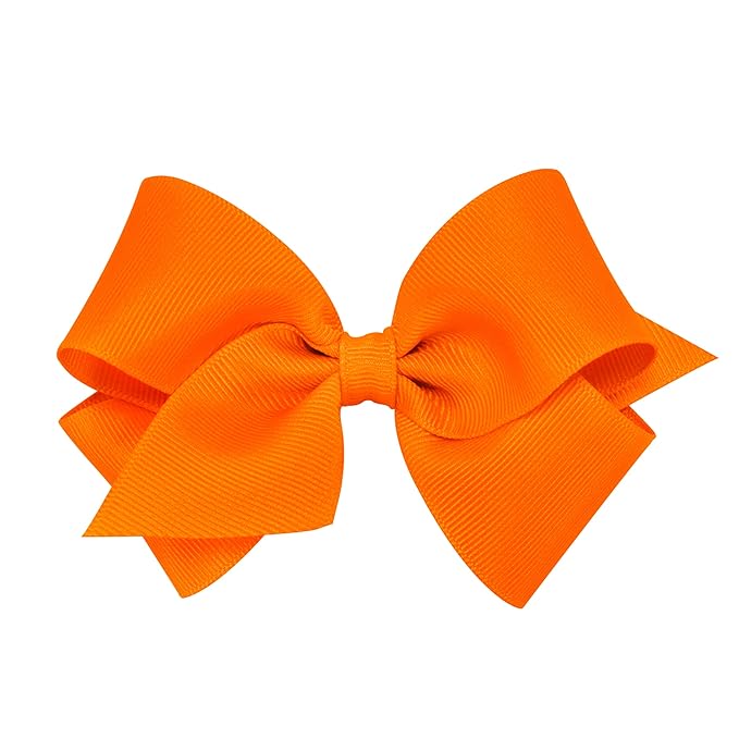 Wee Ones Girls' Plain Wrap Classic Grosgrain Hair Bows on a WeeStay No-Slip Hair Clip, Handmade, Small, Orange