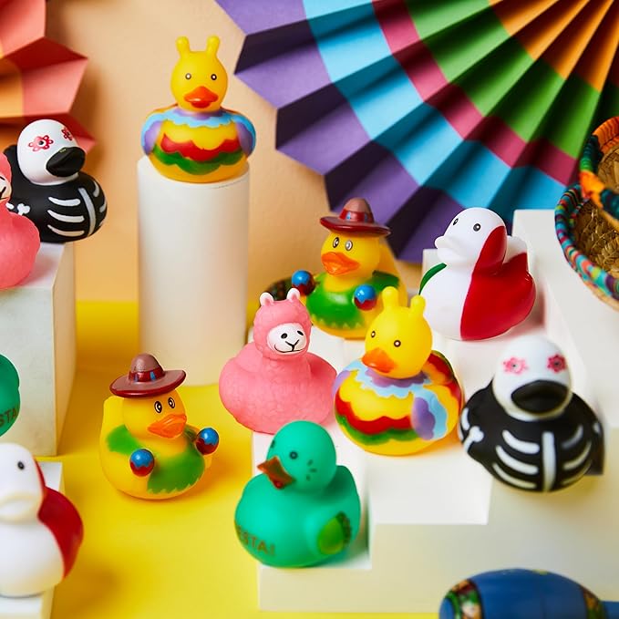 JOYIN 12 Pcs Mexican Fiesta Rubber Ducks for Party Favors Decoration, Cinco De Mayo Colorful Rubber Duck for Baby Shower, Bath Time and Dress-Up Play Duck Toys for Gifts