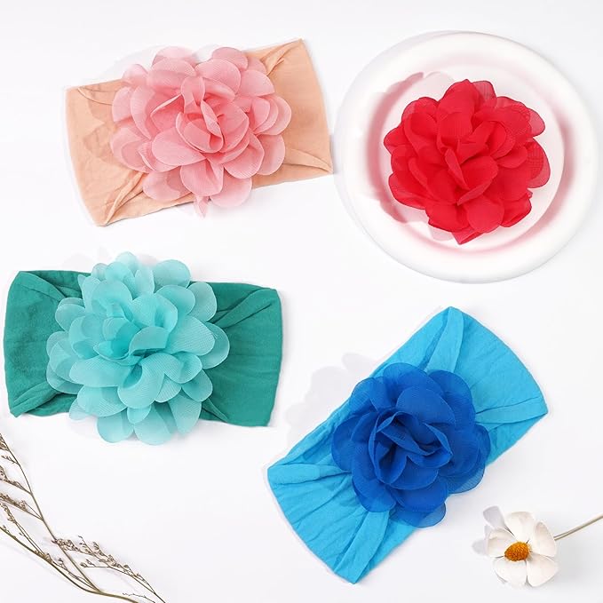 CÉLLOT 20 Colors 4 Inch Chiffon Flower Baby Girls Headbands Soft Elastic Nylon Hairbands for Newborn Infant Toddler Girls Kids