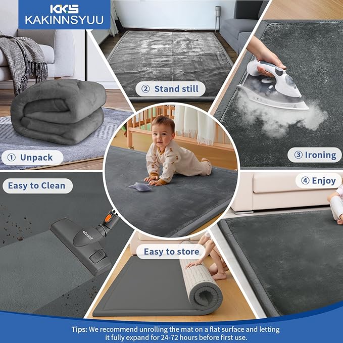 1.3" Thick Large Baby Play Mat 79"x59" - Non-Slip Memory Foam Crawling Mat for Tummy Time, Playpen, Nursery, Living Room, Dark Gray