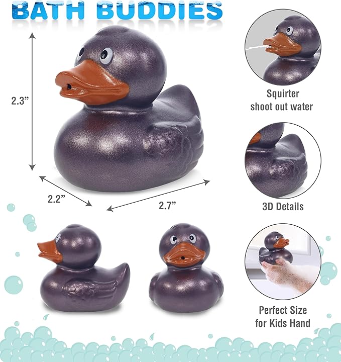 DolliBu Metallic Purple Duck Bath Buddy Squirter - Floating Purple Duck Rubber Bath Toy, Fun Water Squirting Bath Time Play for Toddlers, Animal Toy for Bathtub, Beach, and Pool for Girls and Boys