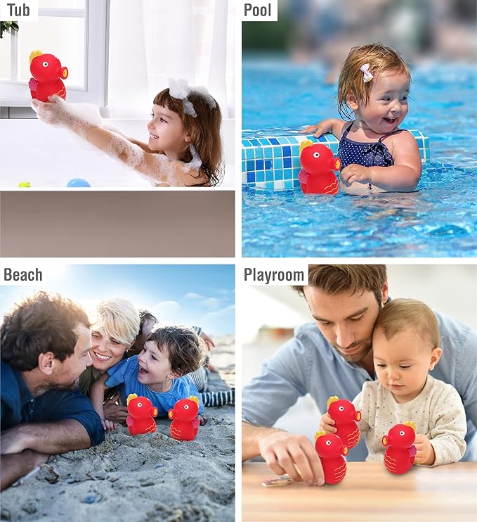 DolliBu Seahorse Bath Buddy Squirter – Floating Red Seahorse Rubber Bath Toy, Fun Water Squirting Bathtime Play for Toddlers, Cute Sea Life Animal Toy for The Bathtub, Beach, & Pool for Girls & Boys