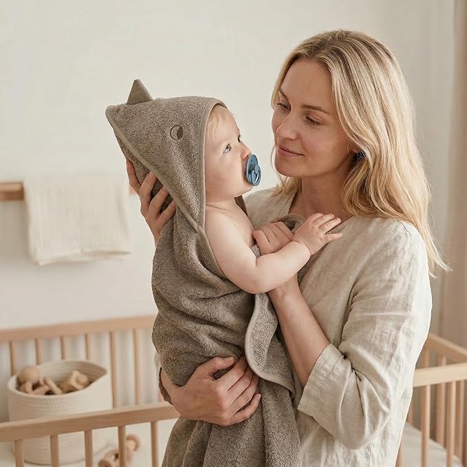 Hooded Baby Towels - 100% Organic Cotton Baby Bath Towels, 32" x 32" Super-Soft and Absorbent Baby Towels for Newborn 2-Pack (Towel Dino Green Moss/Dino Tradewinds)