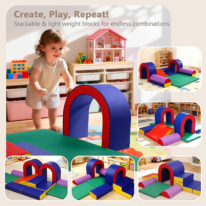 Kinder King Climb and Crawl Activity Play Set, 10-Piece Soft Foam Block for Climbing, Crawling and Sliding, Indoor Climber for Toddlers and Kids, Baby Infant Lightweight Climbing Toys