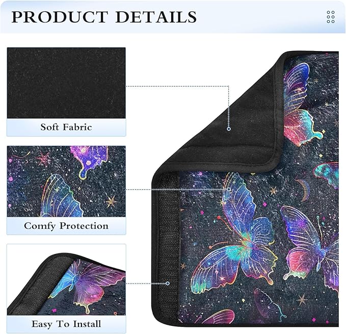 CHIFIGNO Neon Butterflies Seat Belt Cover Pad 2 Pack Seat Belt Cushion Cover Fashion Shoulder Strap Covers for Adults Kids Women Men