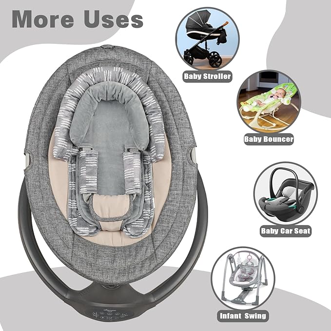 Infant Car Seat Insert, Baby Car Seat Head & Body Support with 2 Strap Pads, Ultra Soft Newborn Preemie Carseat Insert Cushion for Girls Boys, Fits Car Seat, Stroller, Swing, Bouncer, Gray