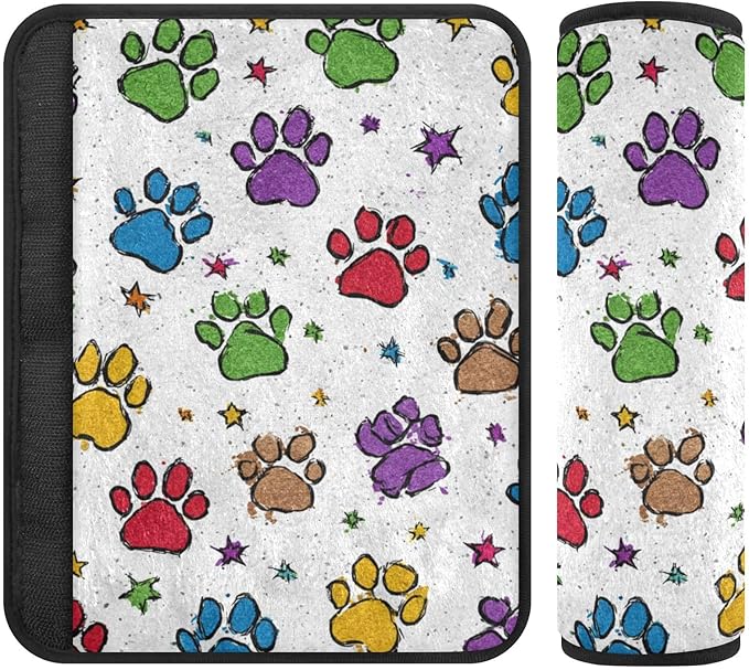 2 Pack Seatbelt Covers Seat Belt Cover Pad for Adults Boys Girls Car Seat Strap Covers Pads Cushion Universal Shoulder Strap Pad Protector for Backpack Camera Bag 10x7.7Inch Cute Colorful Paw Prints a