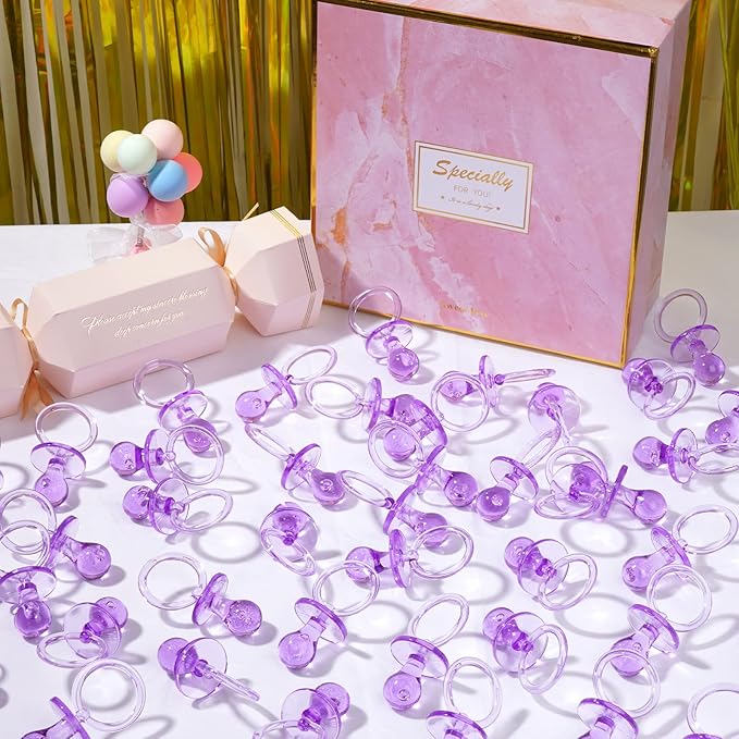 50 Pieces 2.75 Inch Baby Pacifier Baby Shower Plastic Pacifier for Baby Shower Pacifier, Baby Shower Gender Show Party Decoration DIY Baby Shower Birthday Party Gift (Purple)