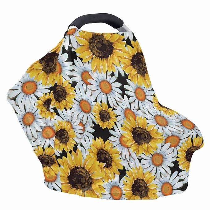 LedBack Daisy Sunflower Stretchy Car Seat Cover for Babies,Nursing Cover Breastfeeding Cover,Soft Breathable Baby Carseat Canopy