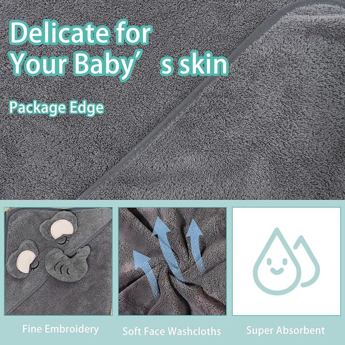 2Pcs Baby Hooded Towel,31 * 31 in Toddler Bath Towels for Newborn Babies,Toallas de Baño para Bebe,Organic Infant Kids Boy Essentials 1-3