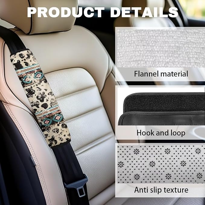 Seat Belt Cover Pad 2 Packs Seatbelt Shoulder Pad Retro Cow Print Non Slip Seat Neck Strap Covers for Cars Trucks Vans for Husband Brothers
